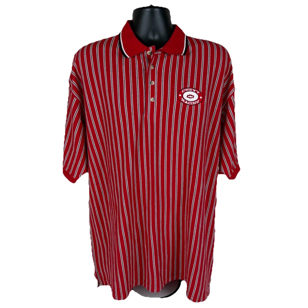 Retro‎ Chevy Racing Pinstripe Polo Shirt Mens XL Loose Fit New Red Chevrolet New
